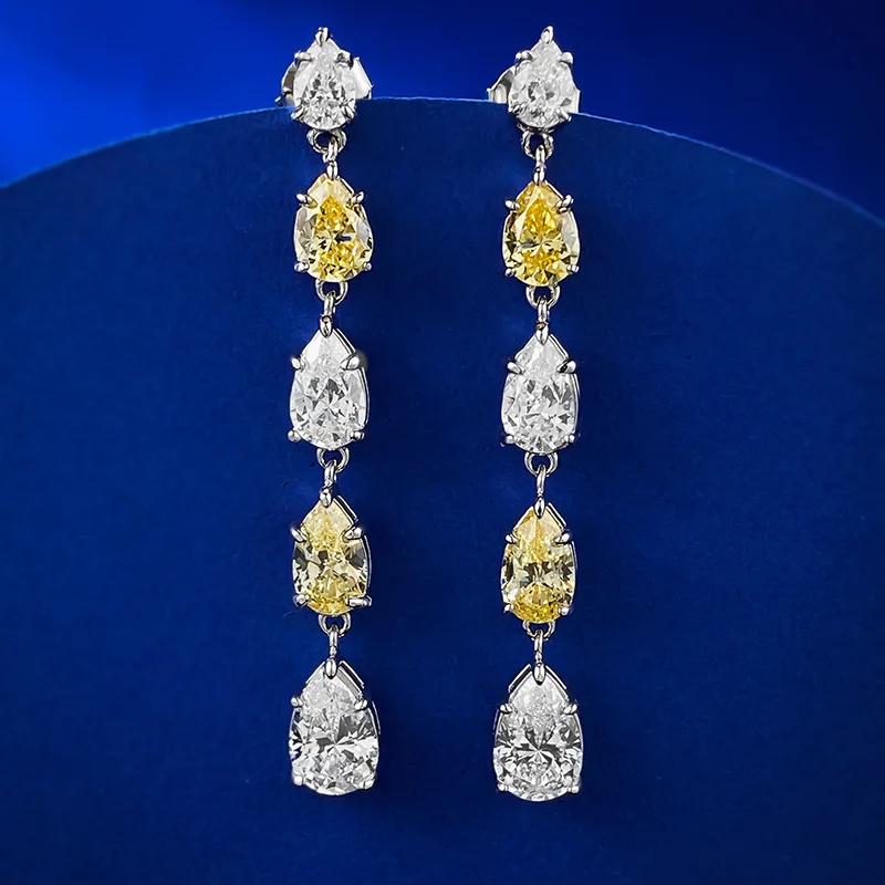 New 925 Silver Ear Hook Women's Luxury Inlaid 6 * 9mm Pear shaped Water Drop Yellow Diamond High Carbon Diamond Earrings