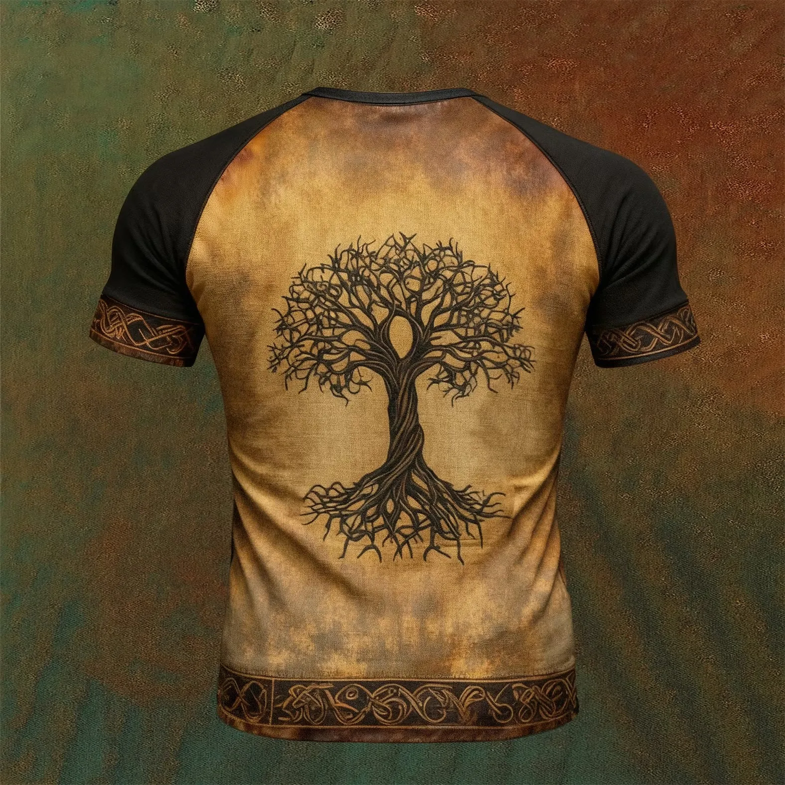 New Summer Raven Wolf Print Short-Sleeve T-Shirt Retro Ethnic Tribal Men's T-Shirt Fashionable Sports T-Shirt Fitness Top