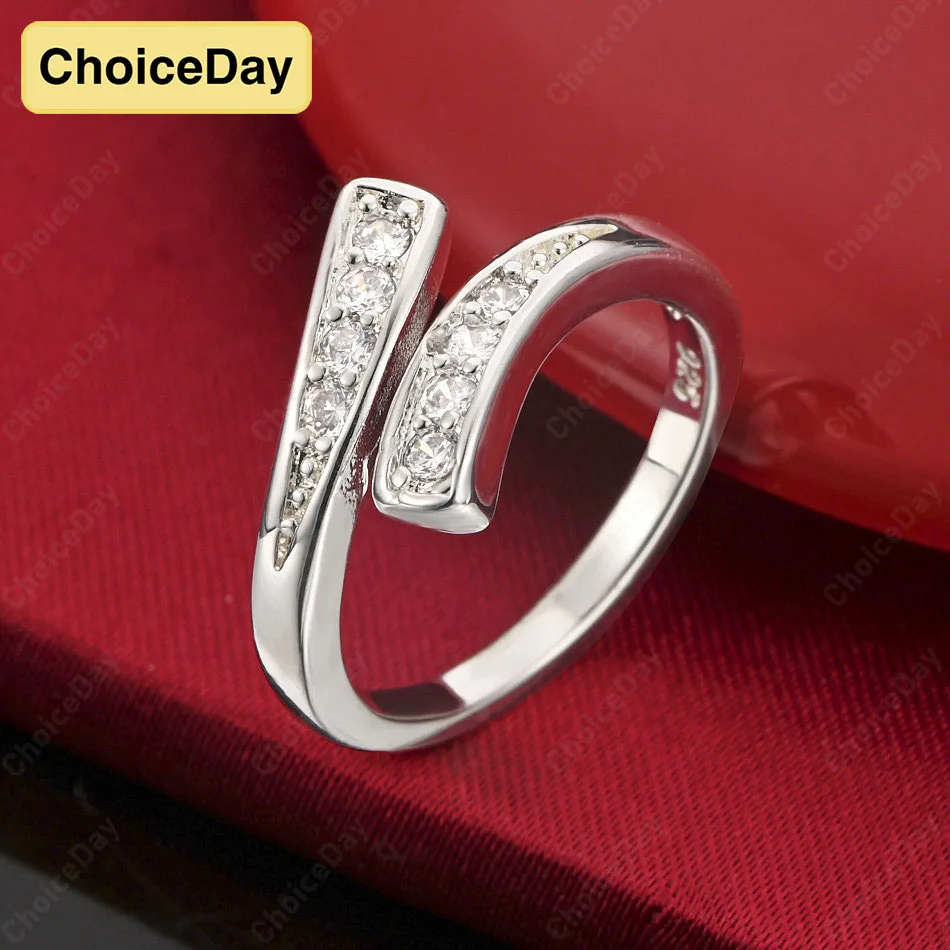 

ChoiceDay Fashion 925 Sterling Silver Open Exquisite Zircon Ring Women's Temperament Jewelry Party Accessories