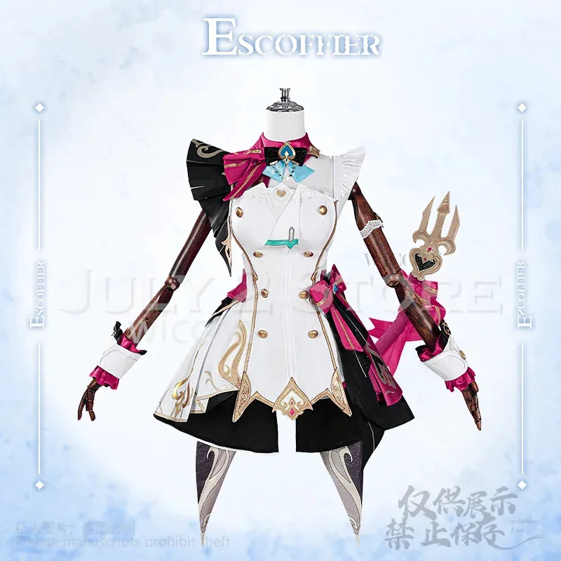 

asdh8@Escoffier Anime Game Genshin Impact Cosplay Chef's Costume Uniform Hot Pink Cake Dress Cute Kawaii Lolita Wigs Props Custo