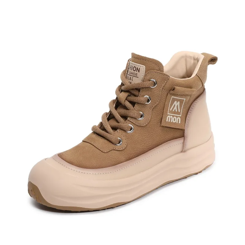 

Женские высокие спортивные ботинки в стиле ретро из натуральной кожи с круглым носком и резиновой подошвой