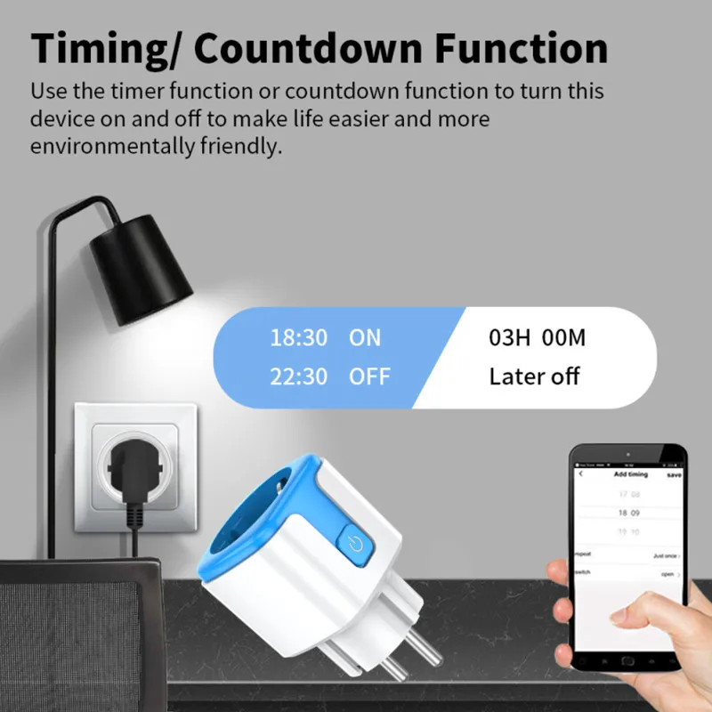 Cerhot 20A Tuya WiFi Plug Smart Socket Adapter Home Alexa Voice Control With Energy Monitering Timer Function Power Outlet Set