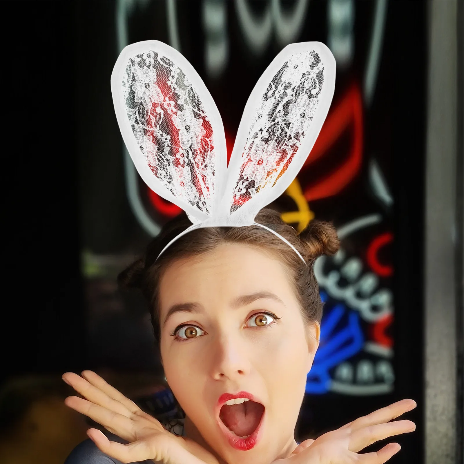 

2Pcs Lace Rabbit Ears Headbands Hair Bands Creative Carnival Costume Headdress for Women Girls Festival Accessories