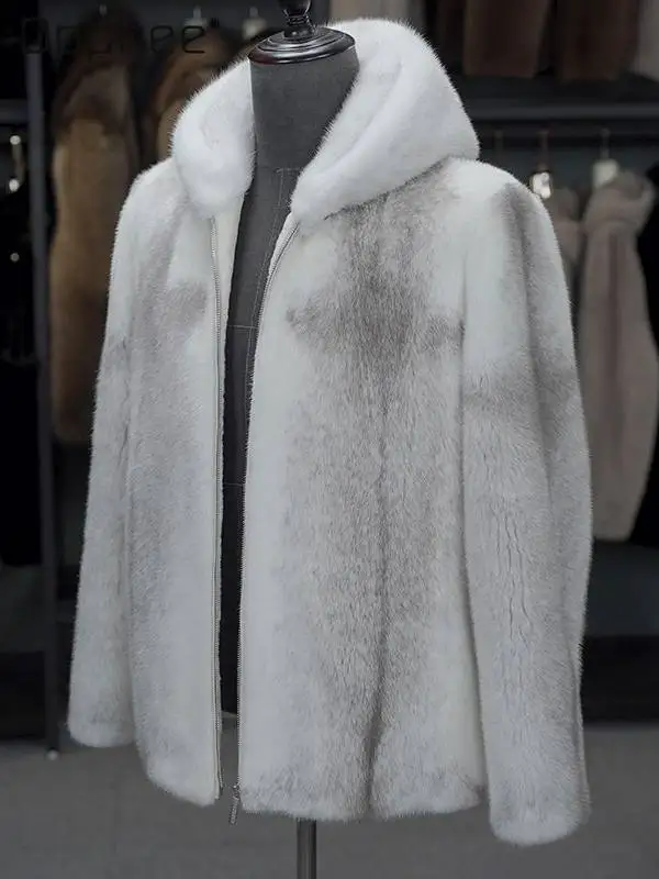 

Новая зимняя высококачественная норковая шуба, мужская цельная модная шуба с капюшоном из искусственного меха норки, утепленная модная повседневная мужская одежда