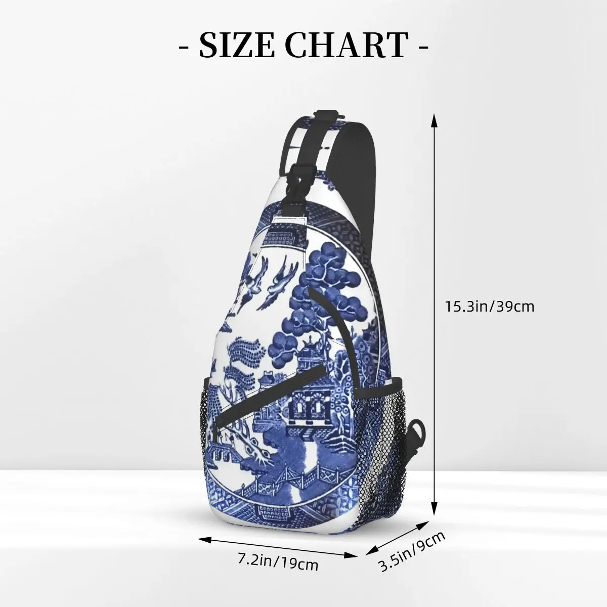 Blue Willow China Crossbody Sling Bags Printed Chest Bag Blue Delft Pattern Shoulder Backpack Daypack Hiking Outdoor Travel Pack