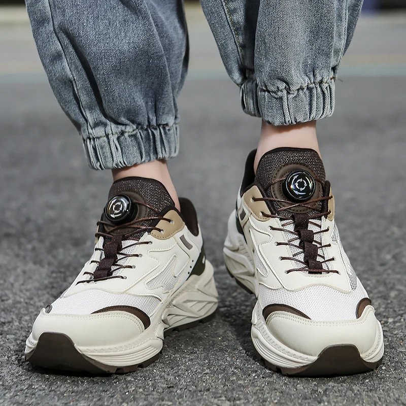 

Men's Sports Shoes with Rotating Buckle Solid Color Multi-color Options Available Four-season Thick-soled Rebound Running Shoes