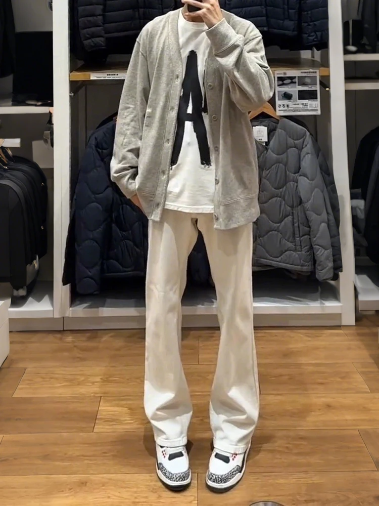 

Мужские джинсы Cleanfit белые, прямые, в американском стиле, с эффектом стройности, слегка расклешенные, повседневные, из денима