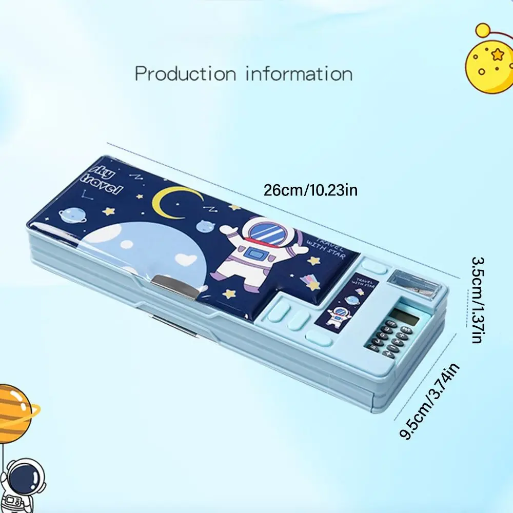 Estuche de lápices de doble capa, caja de lápices con calculadora, diseño de astronauta, organizador de papelería, caja de almacenamiento de