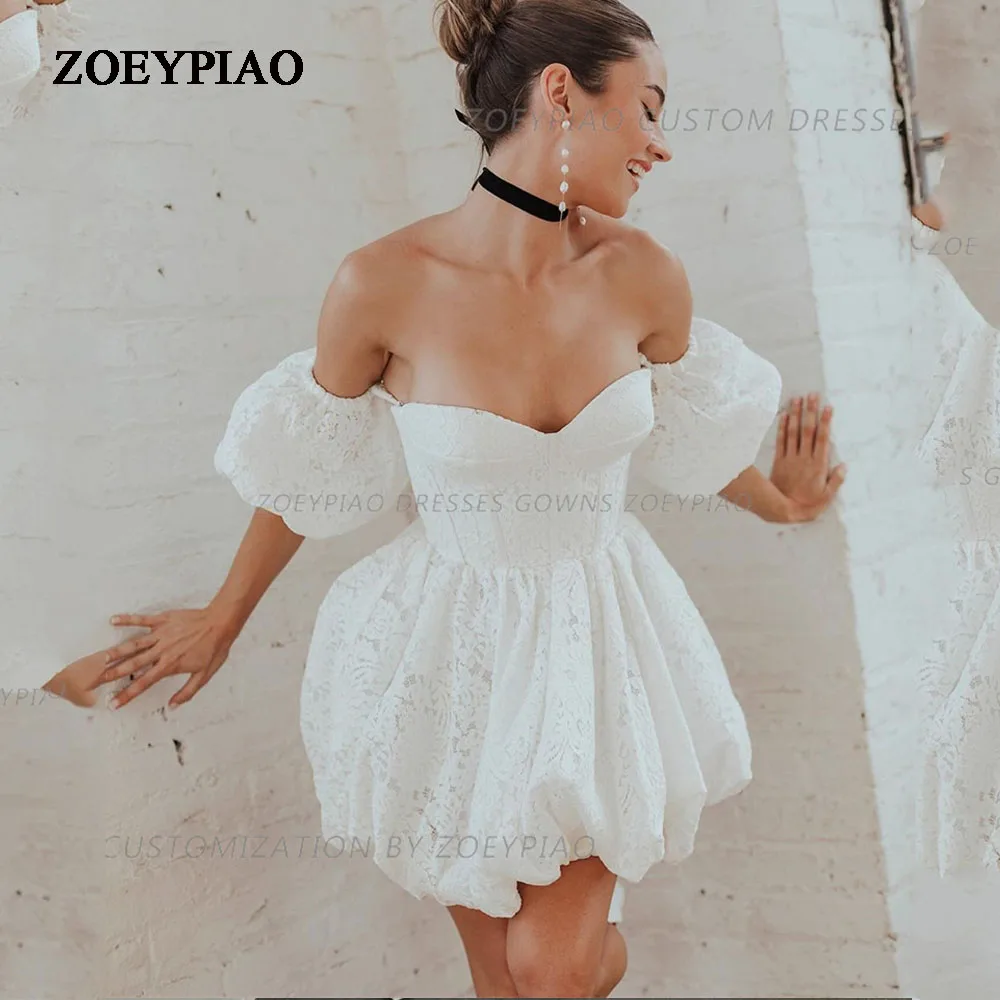 

Elegant Full Lace Short Wedding Dress Sweetheart Short Sleeves Bridals Dresses Lace 2024 Mini Boho Princess Women Bridals Gowns