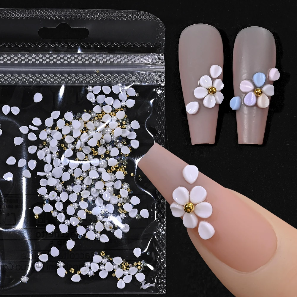 300 قطعة الوردي الأبيض نحت البتلة مسمار السحر زهرة اللؤلؤ مختلط الذهب الصلب الكرة مانيكير اكسسوارات الراتنج الأزهار مسمار الديكور