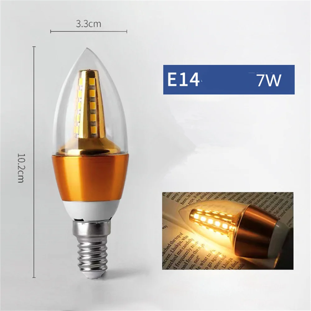 7W LED Light 40W Halogen Bulb Replacement E14 Candelabra Base LED Bulbsfor Kitchen Warm White C35 Candle Golden shell