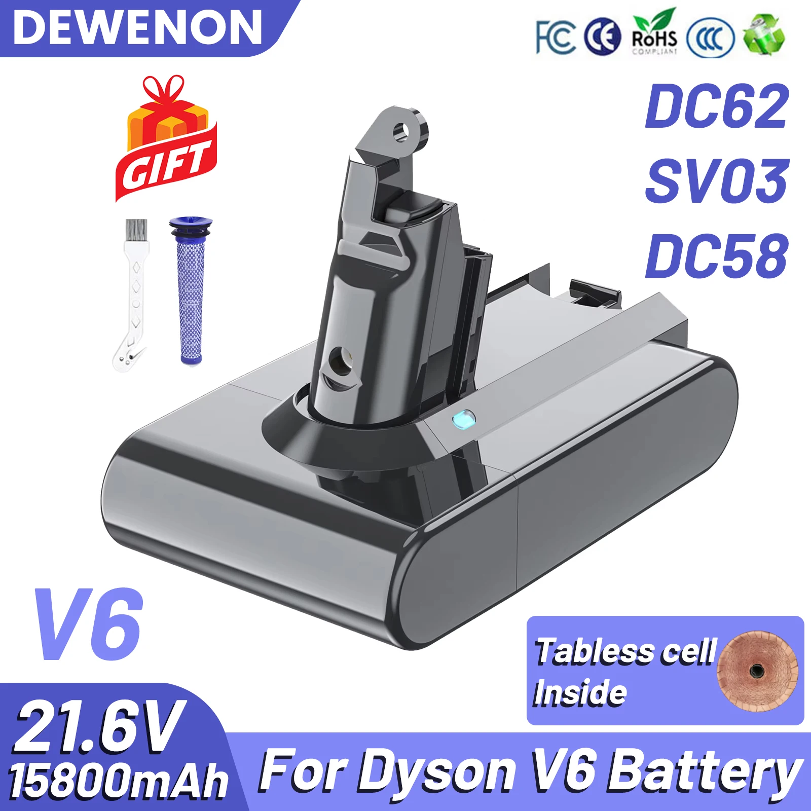 

Новый аккумулятор 21,6 В 12800 мАч литий-ионный аккумулятор для Dyson V6 V7 V8 аккумулятор Animal Pro замена пылесоса