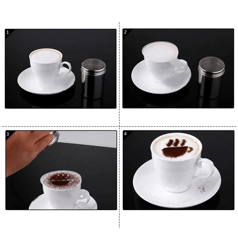 Coffee Writing Stencil Chocolate Shaker Cocoa Flour Sifter 16PCS Coffee Stencil Template Coffee Stencils for Drawing Strew Pad