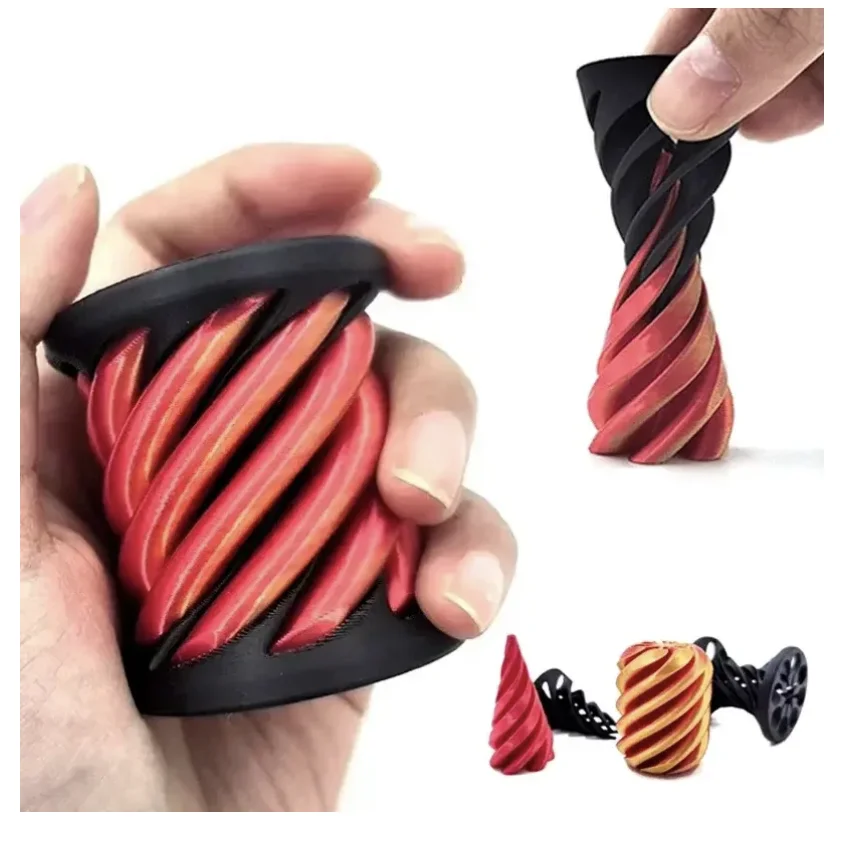 

3D printed spiral cone Fidget toy impossible pyramid channel sculpture passes through pyramid toy mini vortex line illusion