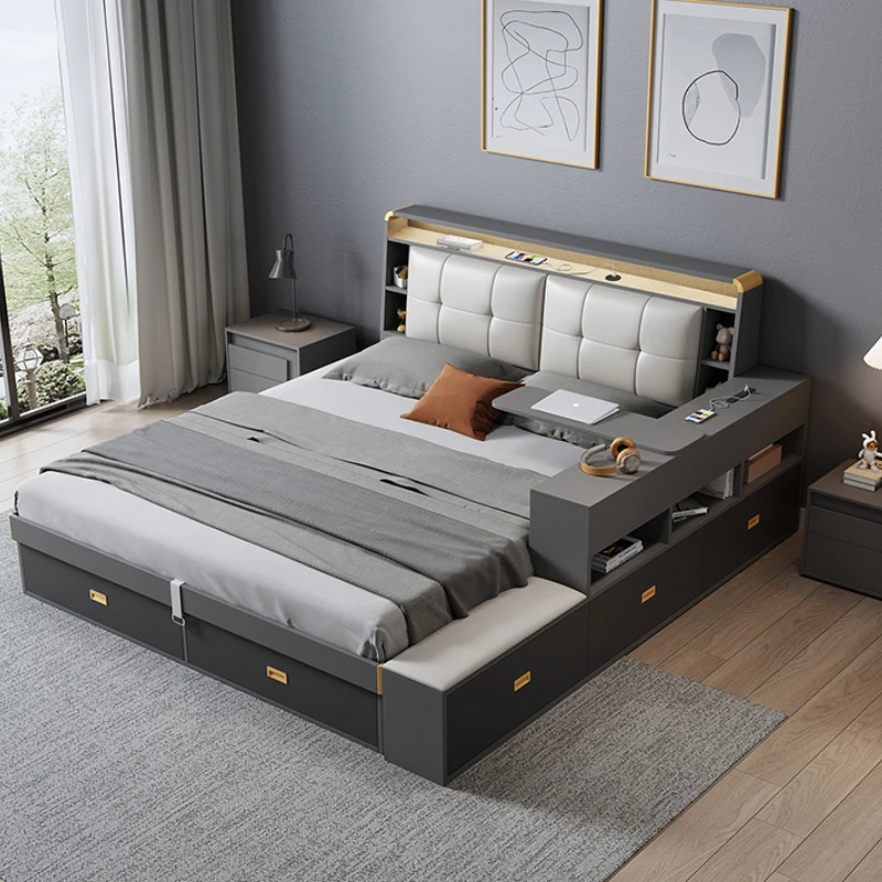 

Luxury Modern Storage Double Bed Frame Elegant Tatami Villa Loft Bed Adults Italian Cama Matrimonial Bedroom Set Furniture Queen