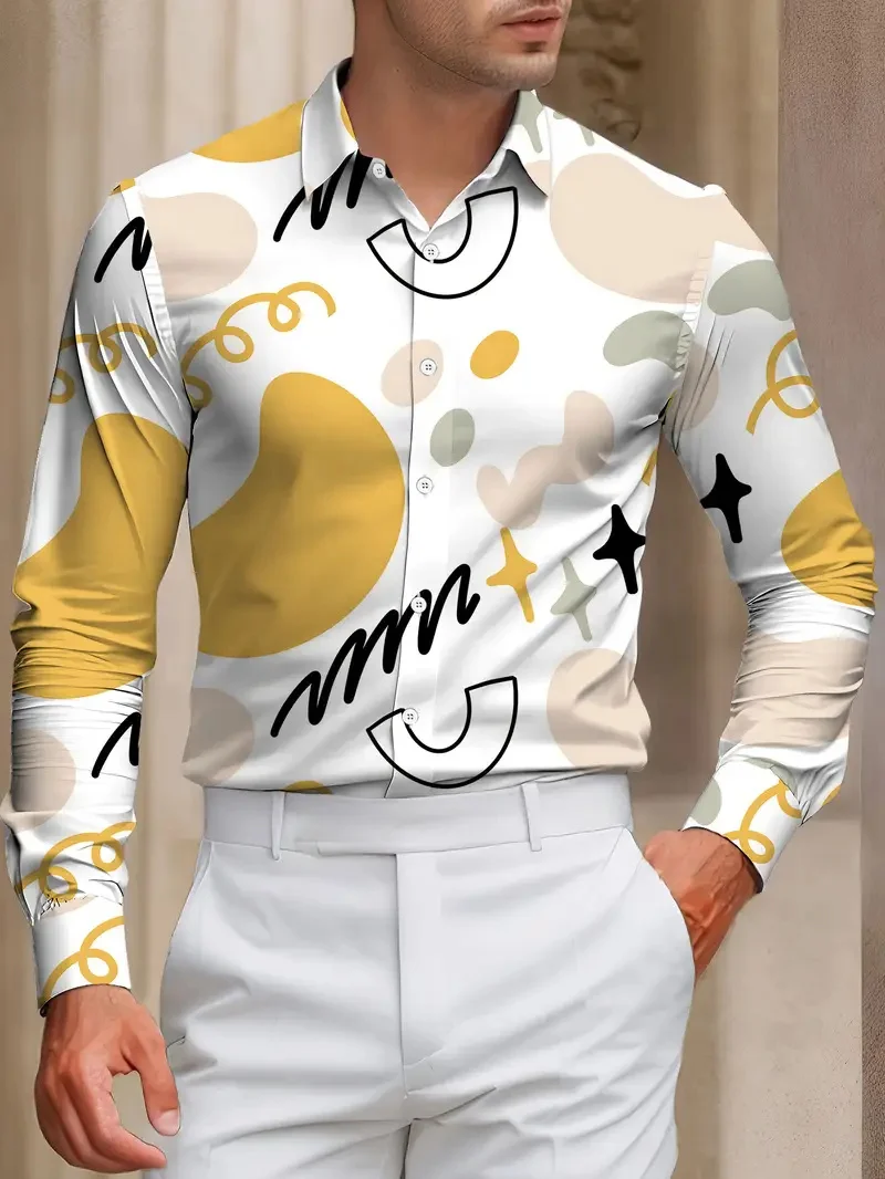 New Men's Long Sleeve Shirt Blue Striped Printed Shirt Fashion Beach Shirt Flip-over Clothing Men's New Collection