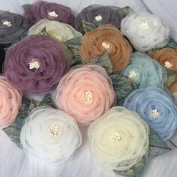 5 pz 5.5CM fatto a mano garza Organza tessuto fiori artificiali testa abito da sposa decorazione accessori per la casa fai da te fiore finto