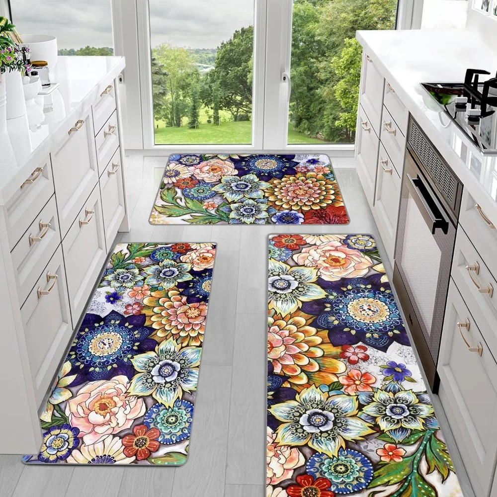 

Instant Kitchen Floor Mats, Bohemian Style Rug Set of 3, Anti-Slip Washable Kitchen Runner, Rugs for Kitchen and Hallway Floors