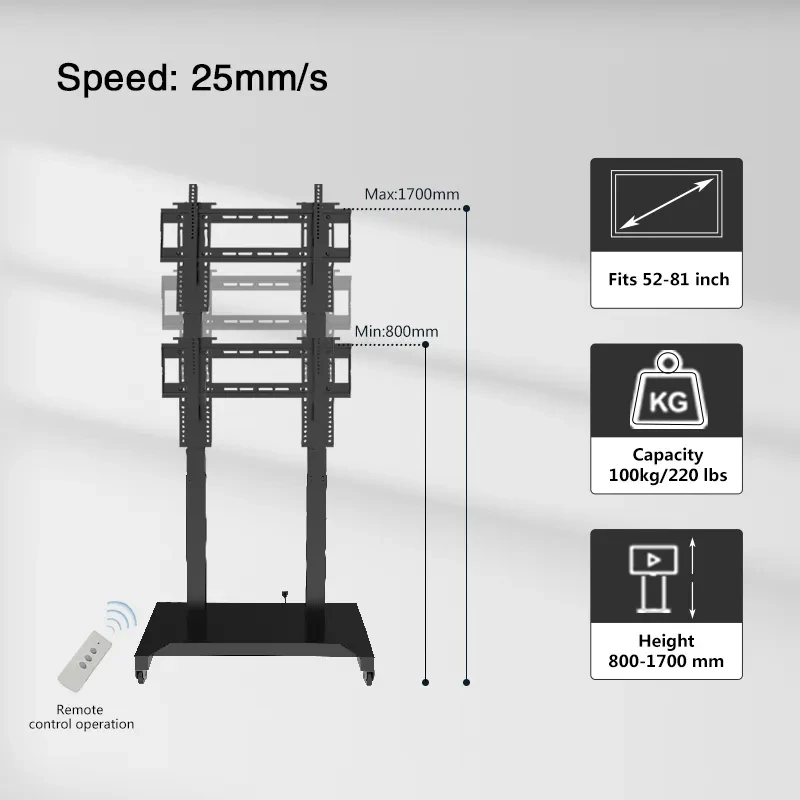 Manufactory Wholesale Living Room Mobile Electric 360 Degree Rotating Motorized Led Tv Lift Cart For Home Office