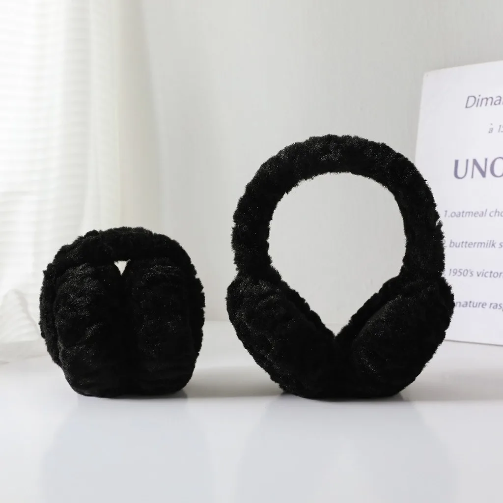 Foldable Black Ear Muffs Ear Protection Fluffy Headphones for Girls Faux Fur Warm Winter Earmuffs Windproof Ear Warmers For Cold