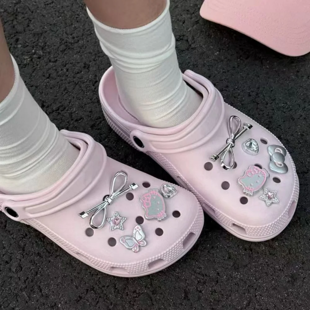 MINISO Advanced Silver KT Cat PVC Charm Shoes Accessories Garden Shoes Wooden Clogs Sandals DIY Decoration Birthday Party Gift