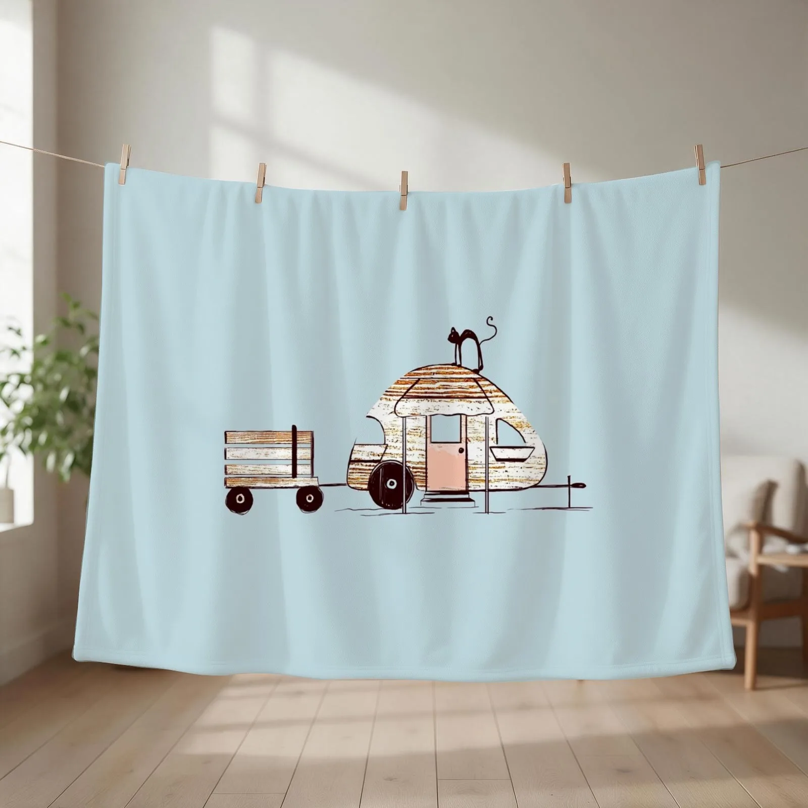 Happy Camper Throw Blanket couch cozy soft plush fuzzy picnic outdoor blanket