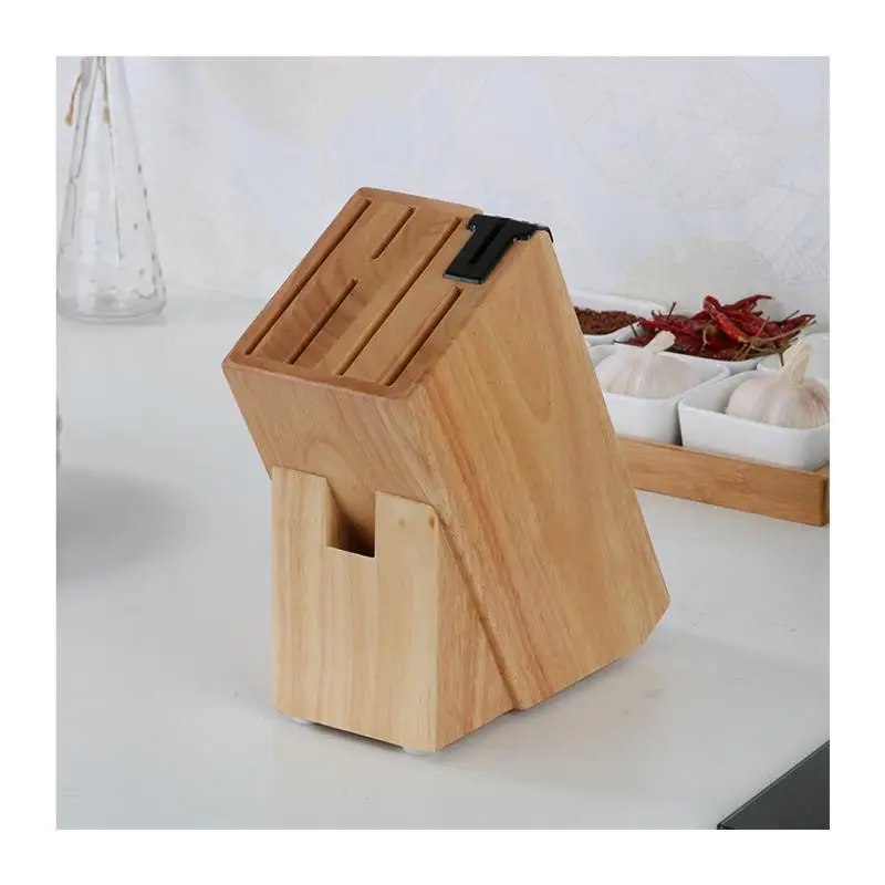Real Wood Knife Holder Rubber Wood  Wood Core Wooden Knife Stand Breathable Wooden Rack Knife Storage Rack with Sharpeni...