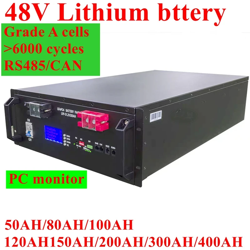 

48 В 100 Ач 200 Ач LiFePO4 Аккумулятор 51,2 В 120 Ач 50 Ач Литиевая батарея 6000 циклов для дома RV Solar Off-Grid 48 В LiFePO4 без налога