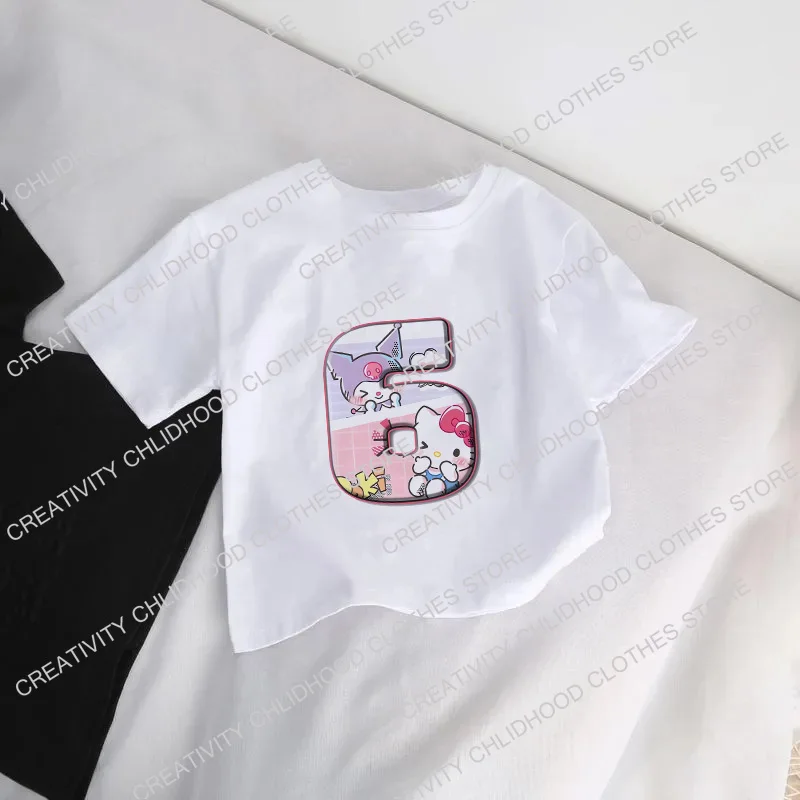 Hello Kittile-T-shirt Kuromis pour enfants, numéro 1-14, dessins animés animés, vêtements décontractés Kawaii pour garçons et filles, t-shirts pour enfants, vêtements en Y