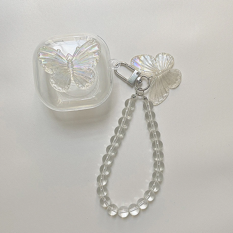 For Samsung Galaxy Buds 2 / Buds live / buds Pro Case Luxury Crystal Butterfly Keychain Shell Silicone Clear Earphone Cover