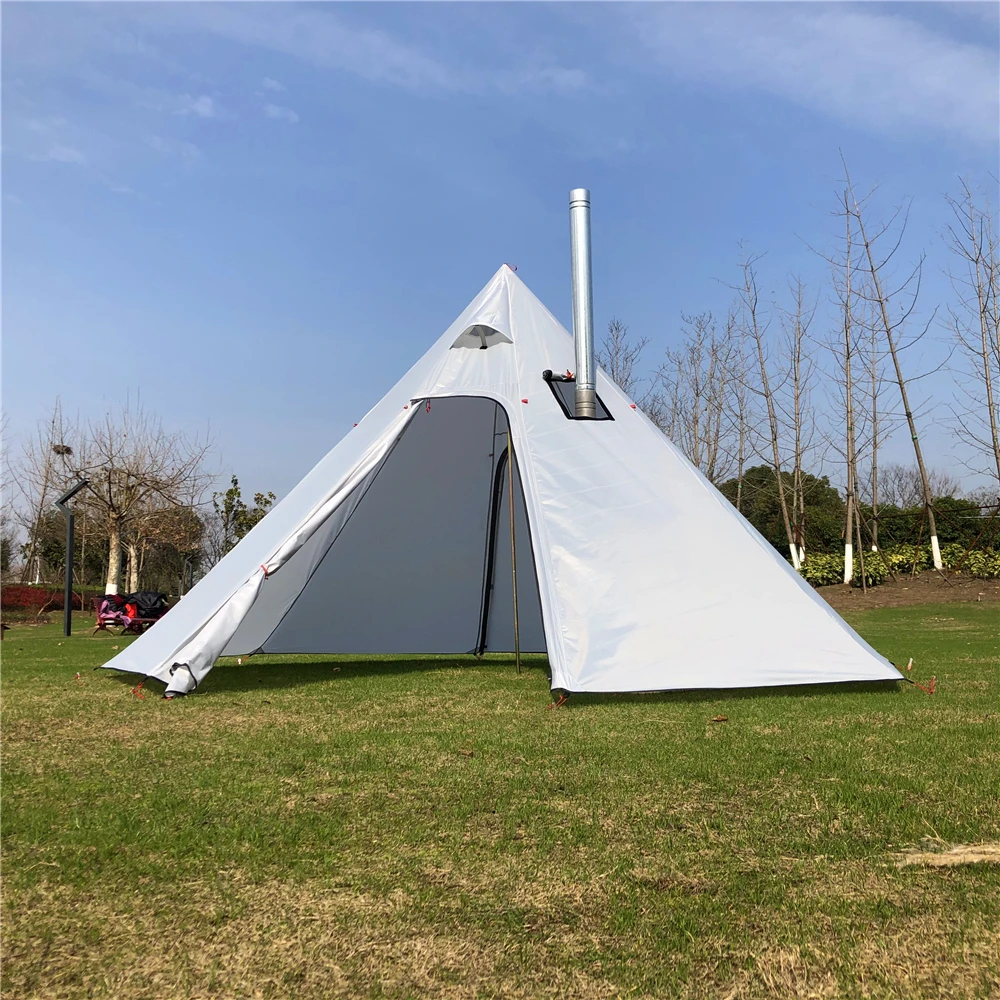 MCETO Tingxue320/400/500 Pyramid Shape Camping Chimney Fire Pit Heat Resistant Tent Shelter Octagonal Corner Design for Outdoor