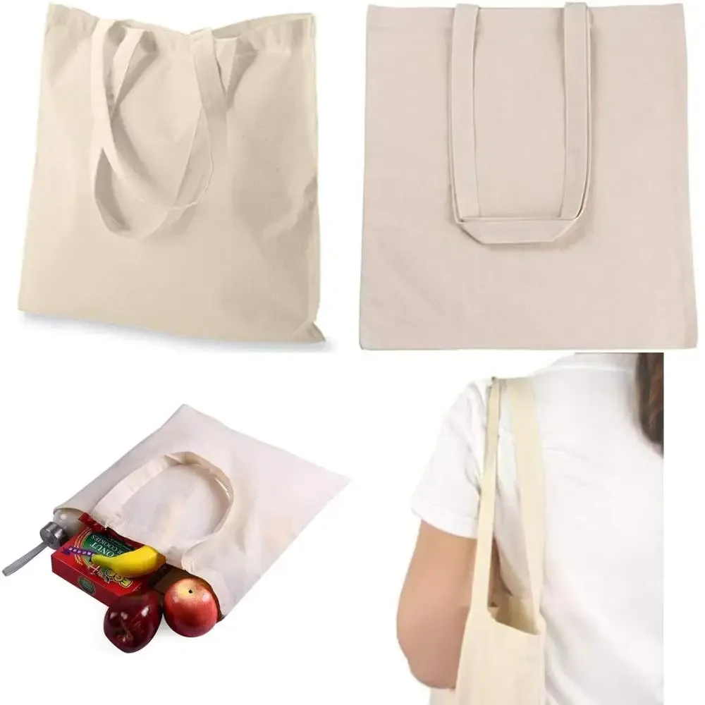 

Eco-Friendly Cotton Reusable Grocery Bags, 15x16 Inches, Long Handle, Natural Color, 100% Cotton, Super Strong, 5.5 oz