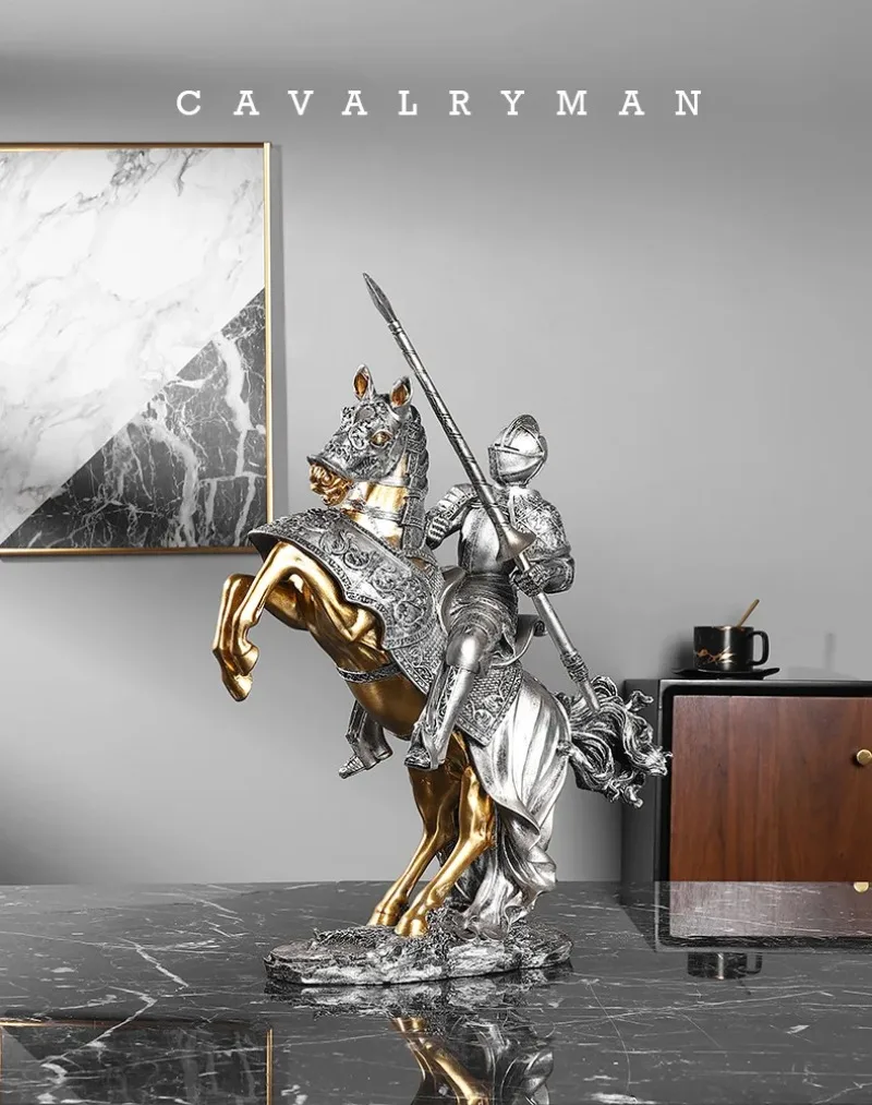 

Knight Modern Light Luxury Gun Knight Statue Office Living Room Wine Cabinet Opening housewarming Gifts Crafts Home Decoration