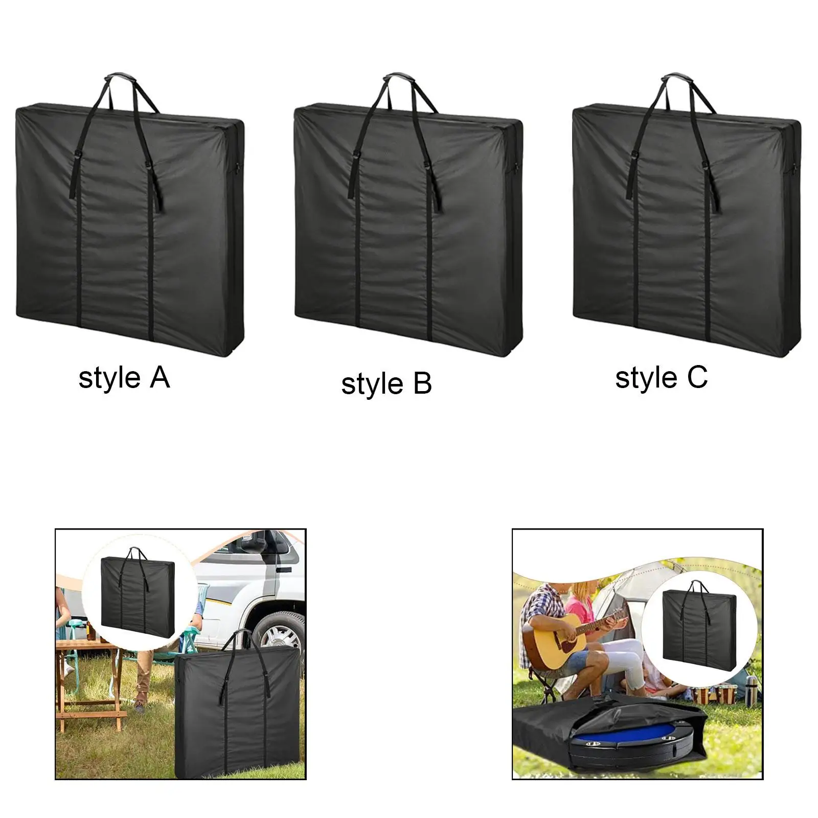 Waterproof Folding Table Storage Bag Oxford Cloth Black Camping Table Cover with Handle for Outdoor Picnic Table Organizer