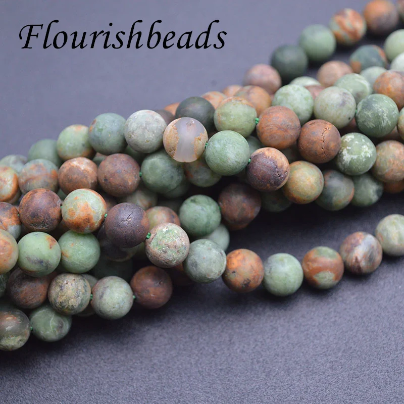 8mm 10mm Natural Matte Green Africa Opal Stone Round Loose Beads DIY Necklace Bracelet for Fine Jewelry Making 5 Strand/lot