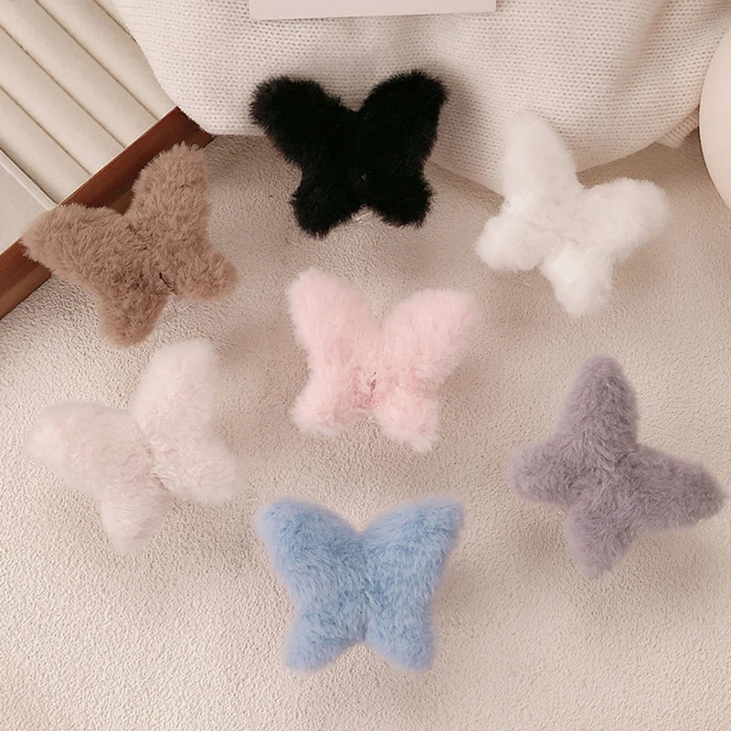 Cute Autumn Winter Plush Butterfly Shark Clip Versatile Large Barrette For Women Girls Sweet Fashion Hair Accessories Gifts