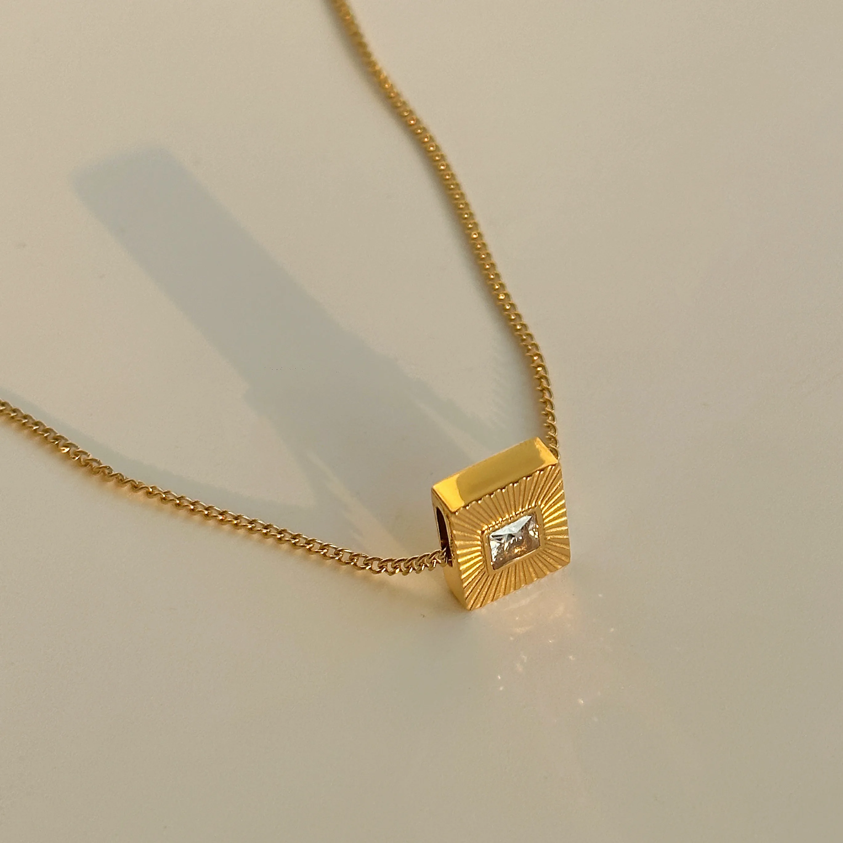 DASEIN 2025 New 18k Gold Plated Square Zircon Sunshine Design Pendant Necklace Tarnish Free Stainless Steel Jewelry for Women