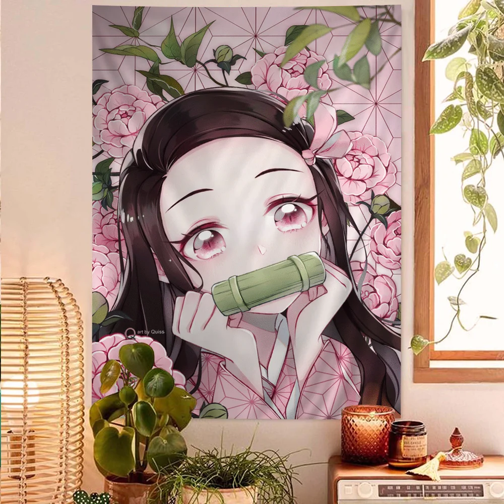 Demon Slayer Nezuko Kamado Hippie Wall Hanging Tapestries Art Science Fiction Room Home Decor Kawaii Room Decor