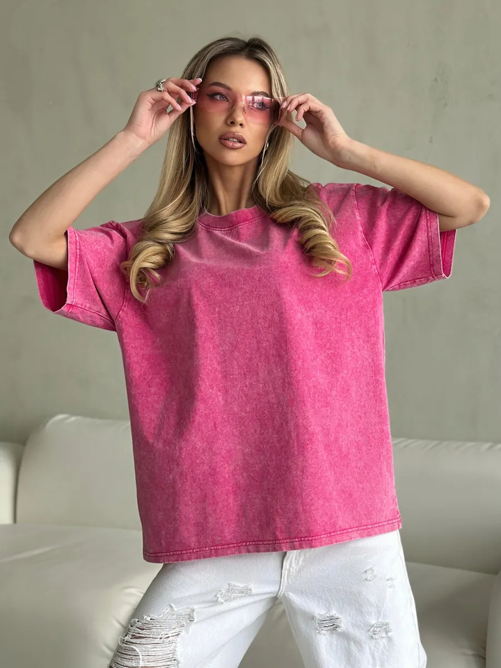  Fashion Oversized Solid Washed T-Shirts For Womens Summer Cotton Short Sleeve Tops Casual O-Neck Tees Street Comfortable Clothes