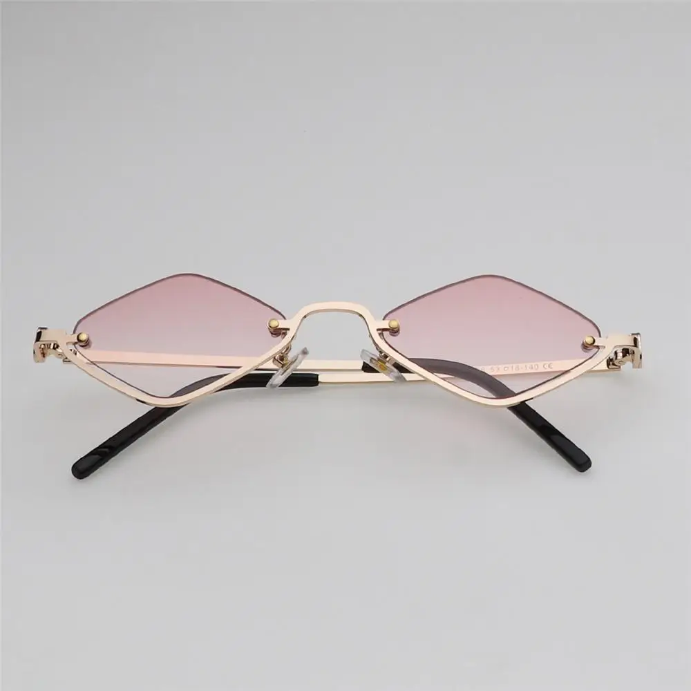 Retro Diamond-Shaped Women's Sunglasses Metal Small Half Frame Sun Glasses Hip Hop Narrow Vintage Shades for Women & Men