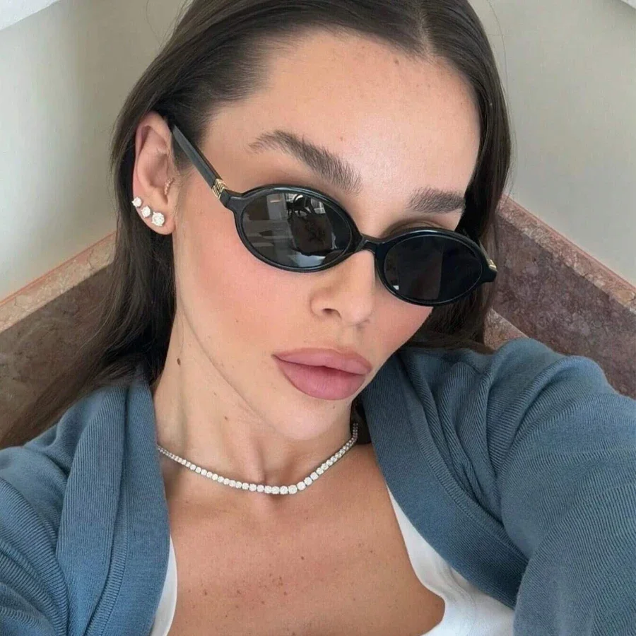 Nuevas gafas de sol ovaladas para mujer, marca de moda, gafas de sol negras con montura pequeña, lentes transparentes Retro para mujer, gafas de moda para mujer UV400