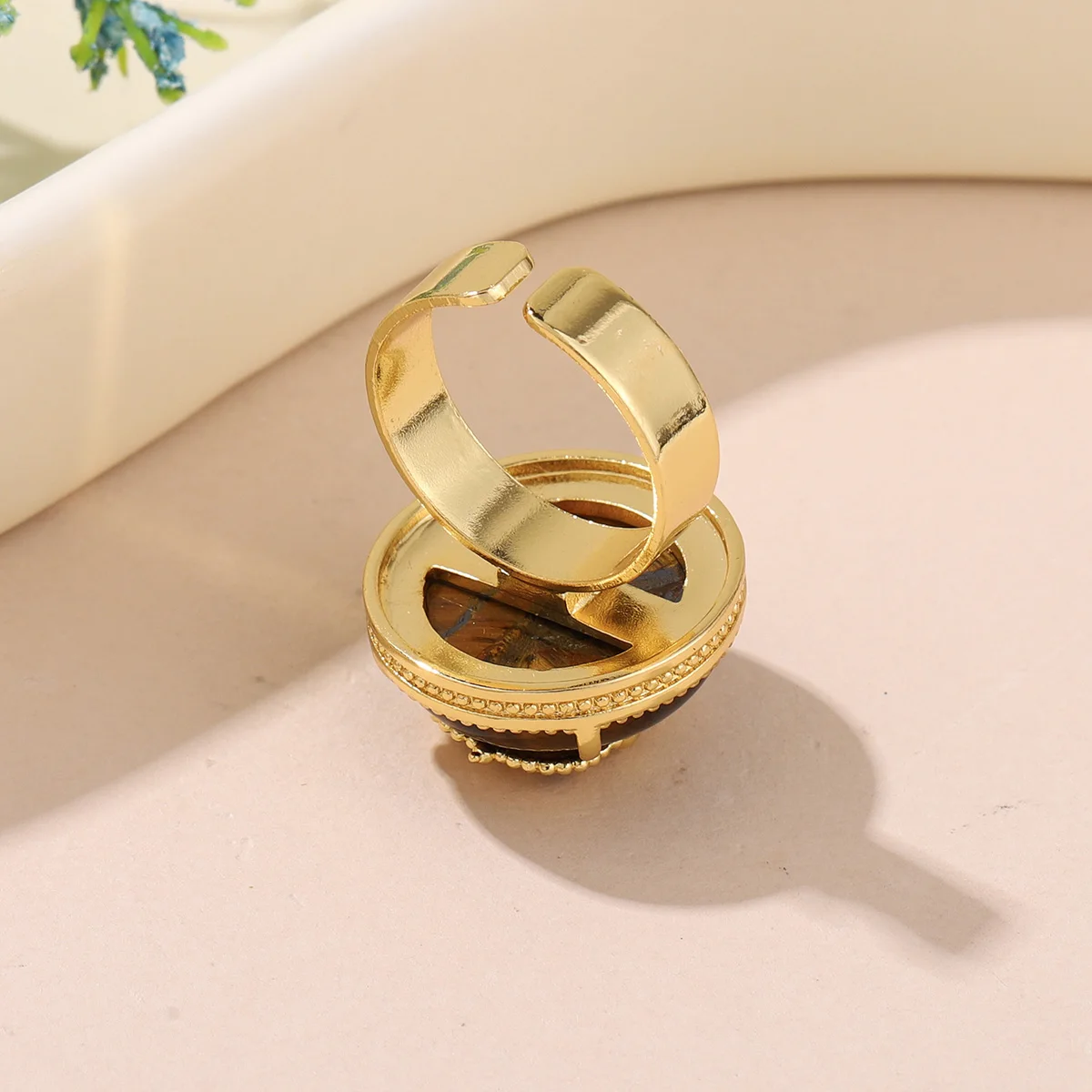 خمر الملكيت حجر عين النمر الدائري للنساء الذهب اللون النحاس قابل للتعديل خواتم الاصبع هدايا مجوهرات الأزياء #5