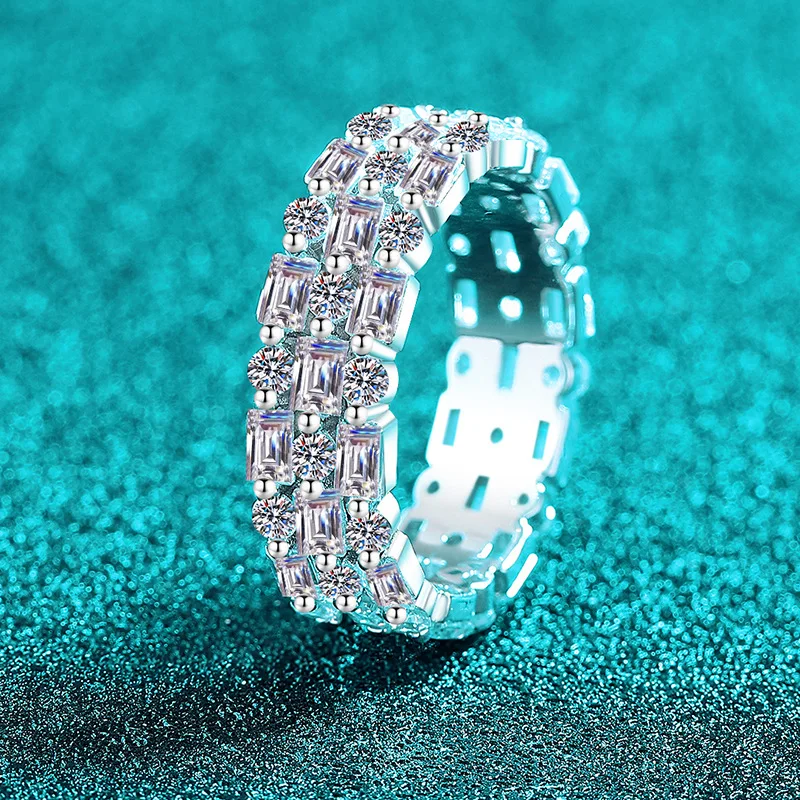 pt950 Platinum Moissanite 4.3 Carat Ring Women's Rectangular Rules Ring Luxury Luxury Ring Personality Trend