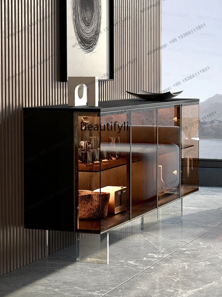

Italian Minimalist Sideboard with Light Induction Family Bar Modern Minimalist Glass Door Hand-Made Cabinet Storage