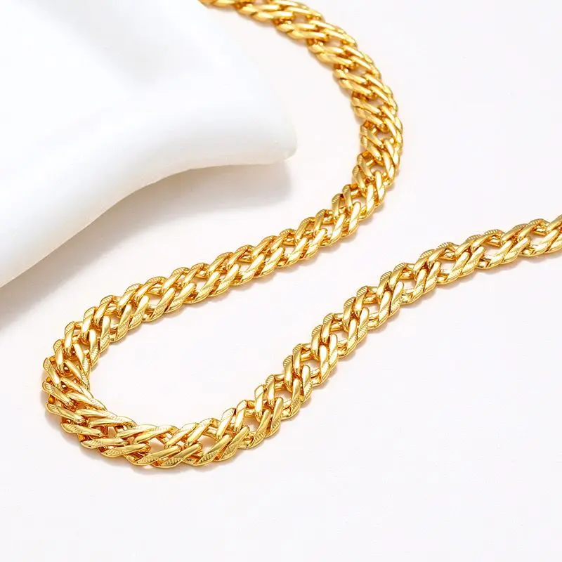 XP Jewelry --( 50 cm x  9 mm )  24 K Pure Gold Plated Weave Chain Necklaces For Men Women Fashion Jewelry