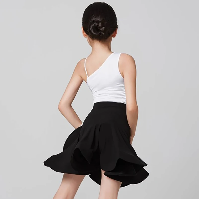 أطفال بنات واحد الكتف زهرة اللاتينية فستان رقص هيكل السمكة تنورة قاعة الرقص رومبا Dancewear التدريب تشاتشا أزياء مسرحية