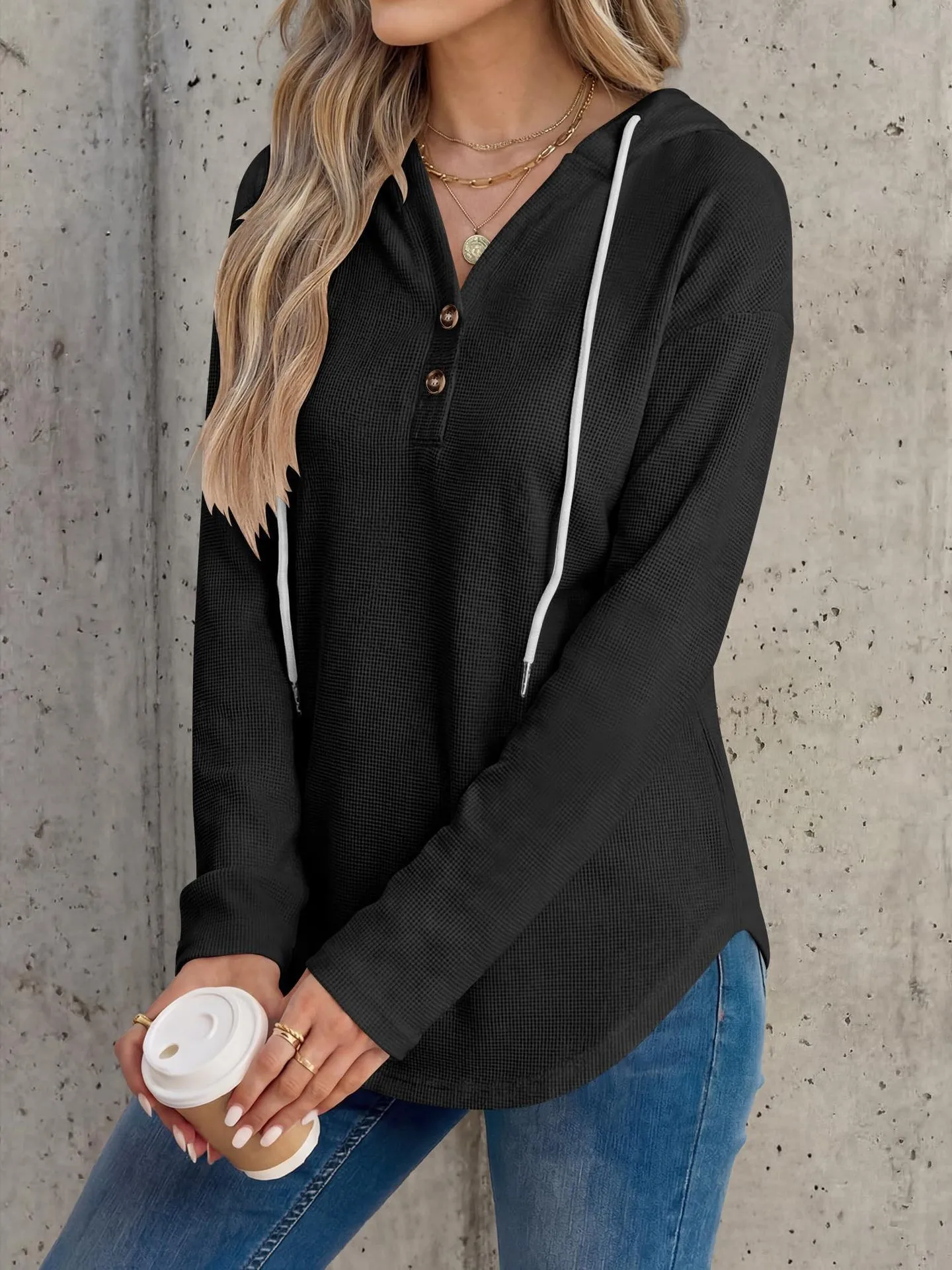 Casual Pullover Hoodie with V Neck Regular Length American and European Style Regular Sleeve Autumn Long Sleeve Women Hoodie
