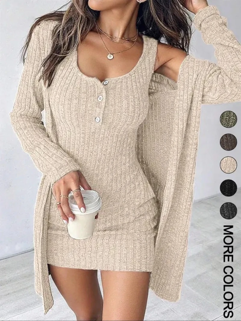 Women's Striped Dress Set, Casual Style, Comfortable Fabric, Fashion Design, Perfect for Daily Wear, Ladies' Striped Dresses Set