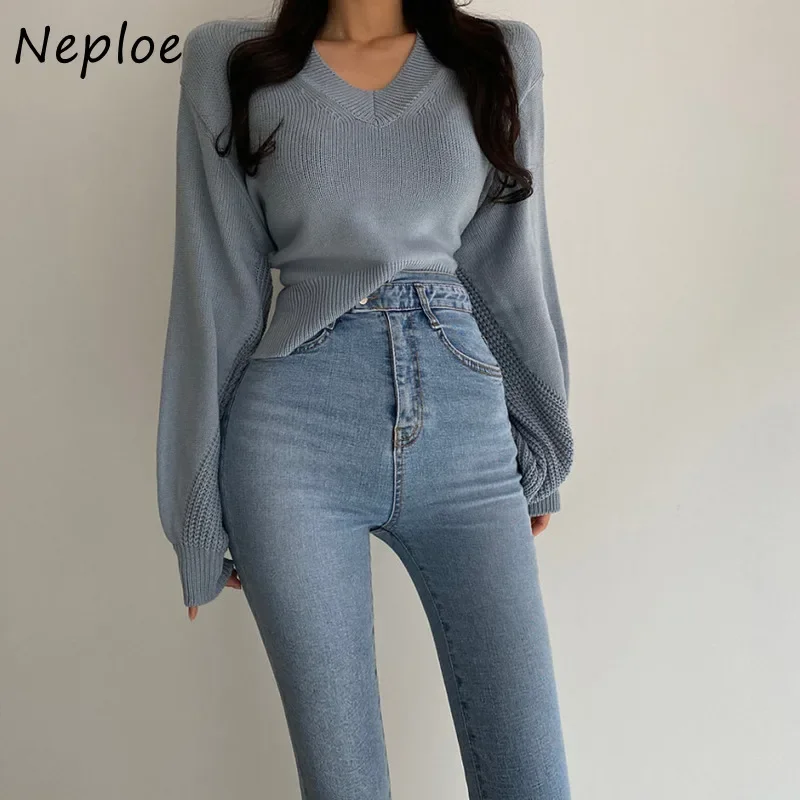 Neploe Back Lace Up Bow Design Solid Knit Sweater Women O Neck Pullover Long Sleeve Pull Femme Spring 2024 New Slim Sueter