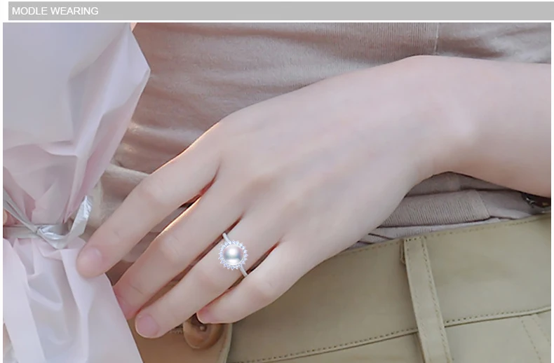 ZHBORUINI Round Pearl Ring 100% Real Natural Pearl 925 Sterling Silver  AAA Zircon Sun Shine Ring Female Wedding Jewelry Gift